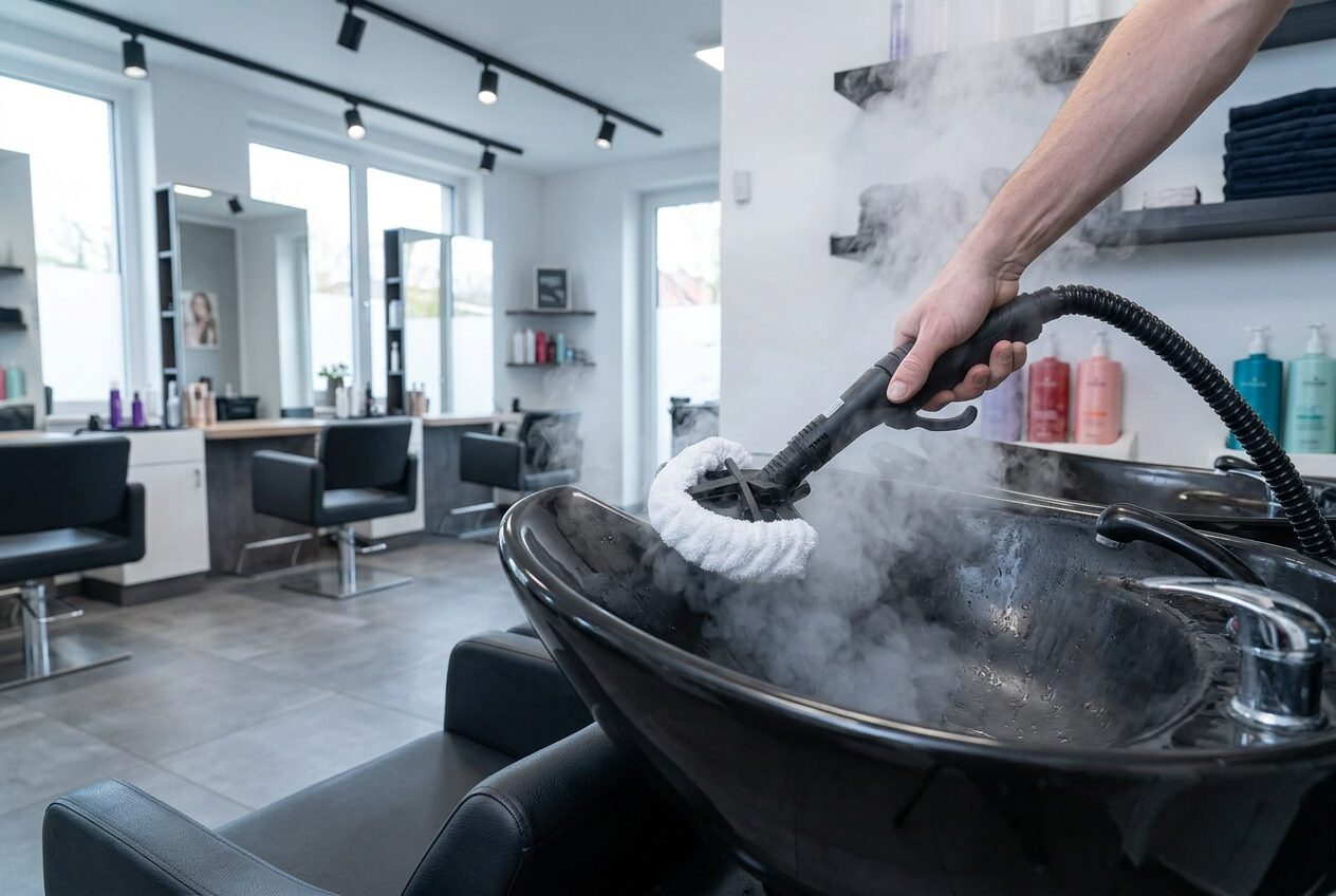 Friseursalon nach der Trockendampfreinigung